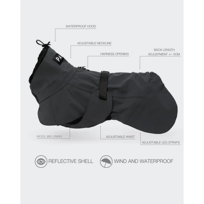 PAIKKA Visibility Raincoat Dark – reflektierender Hunderegenmantel
