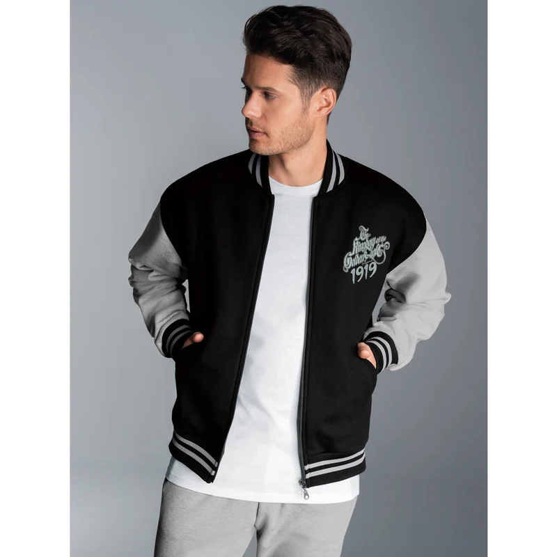 Collegejacke mit großem Adler-Rückenprint Schwarz