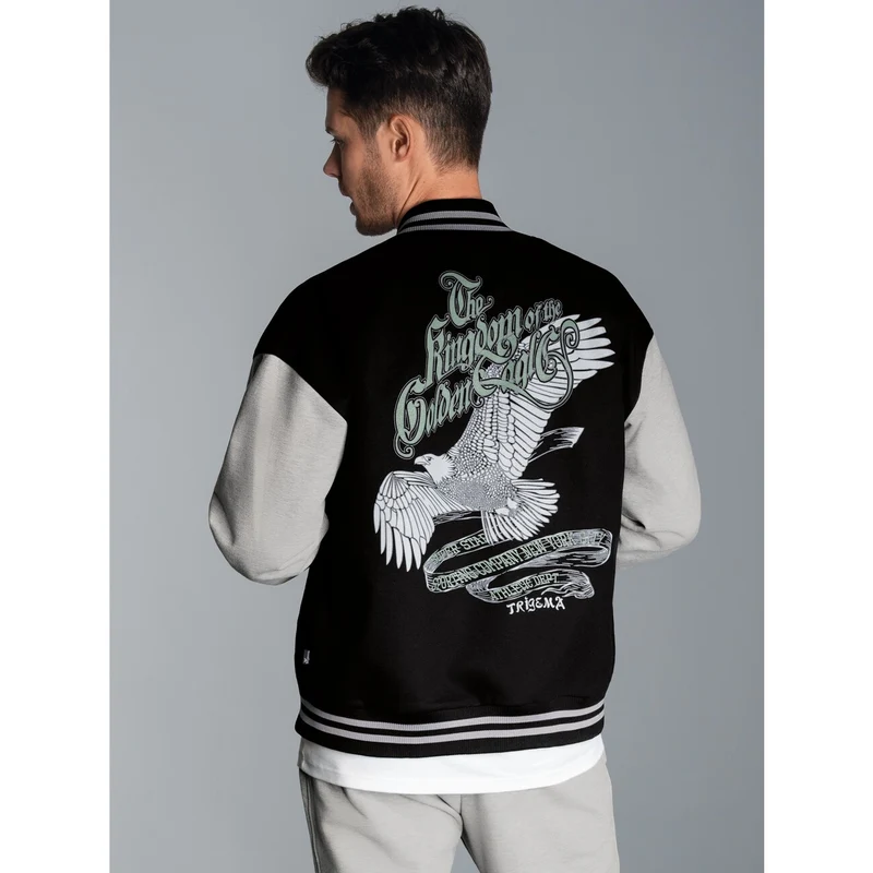 Collegejacke mit großem Adler-Rückenprint Schwarz