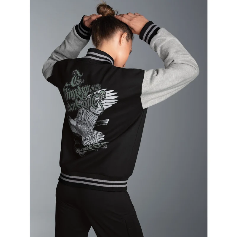 Collegejacke mit großem Adler-Rückenprint Schwarz