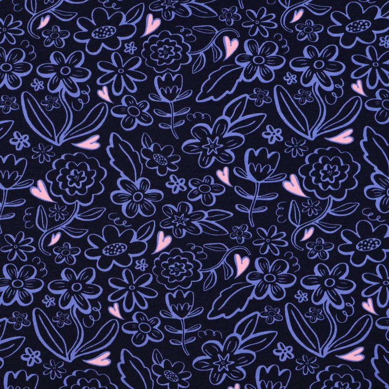 French Terry angeraut Heart Flowers by Poppy