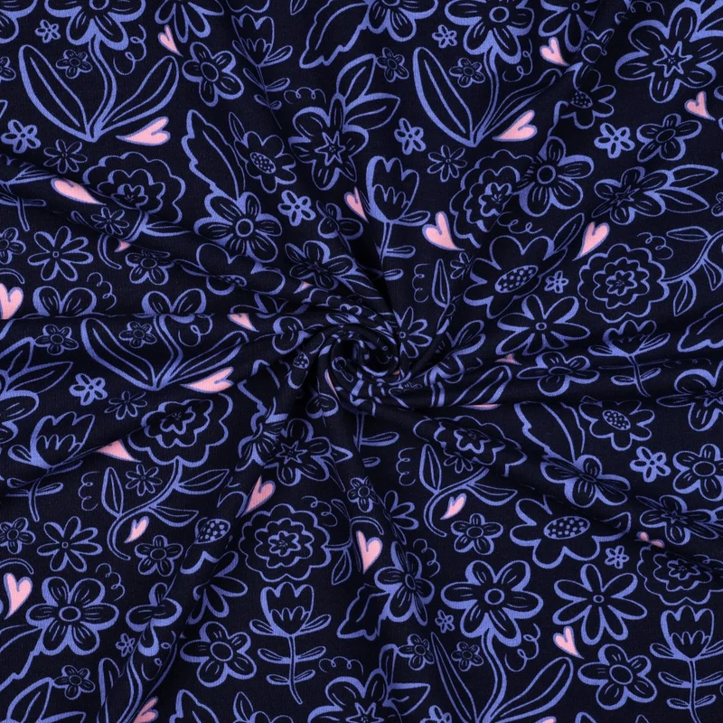 French Terry angeraut Heart Flowers by Poppy