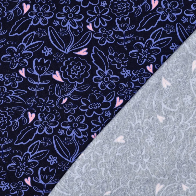 French Terry angeraut Heart Flowers by Poppy