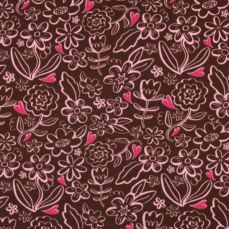 French Terry angeraut Heart Flowers by Poppy