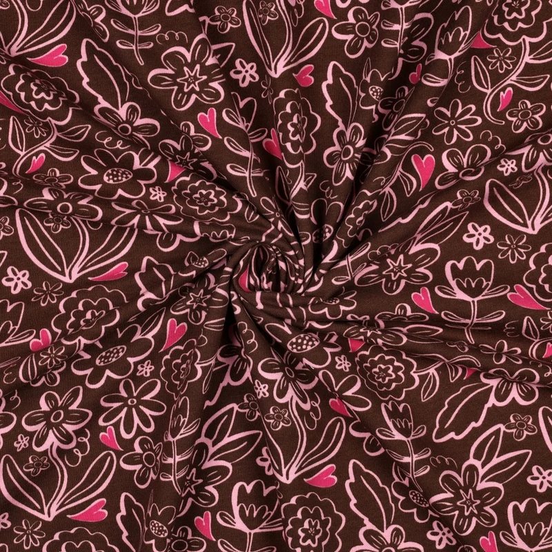 French Terry angeraut Heart Flowers by Poppy