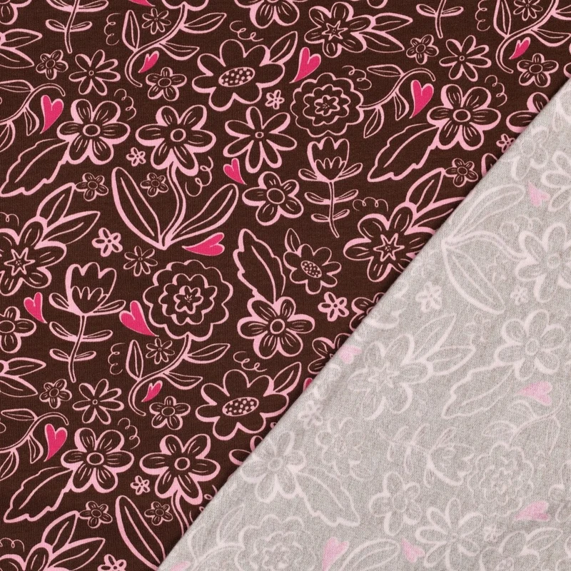 French Terry angeraut Heart Flowers by Poppy
