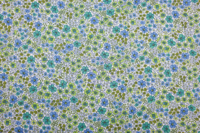 Baumwollstoff Blumenwiese - blau/grün
