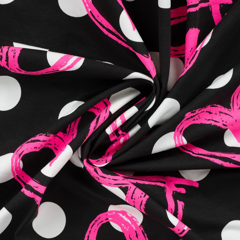 French Terry White Dots & Neon Hearts