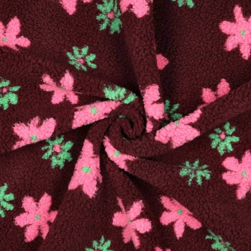 Teddy Stoff Jacquard Bianca Blüten