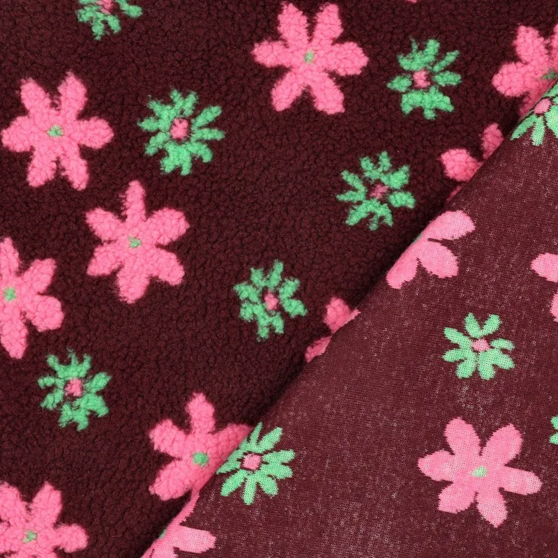 Teddy Stoff Jacquard Bianca Blüten
