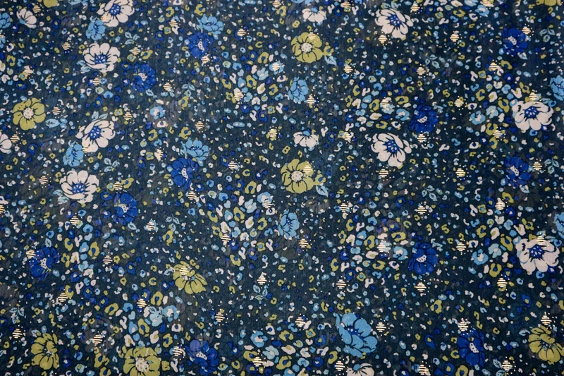 Chiffon Stoff Flowers & Gold