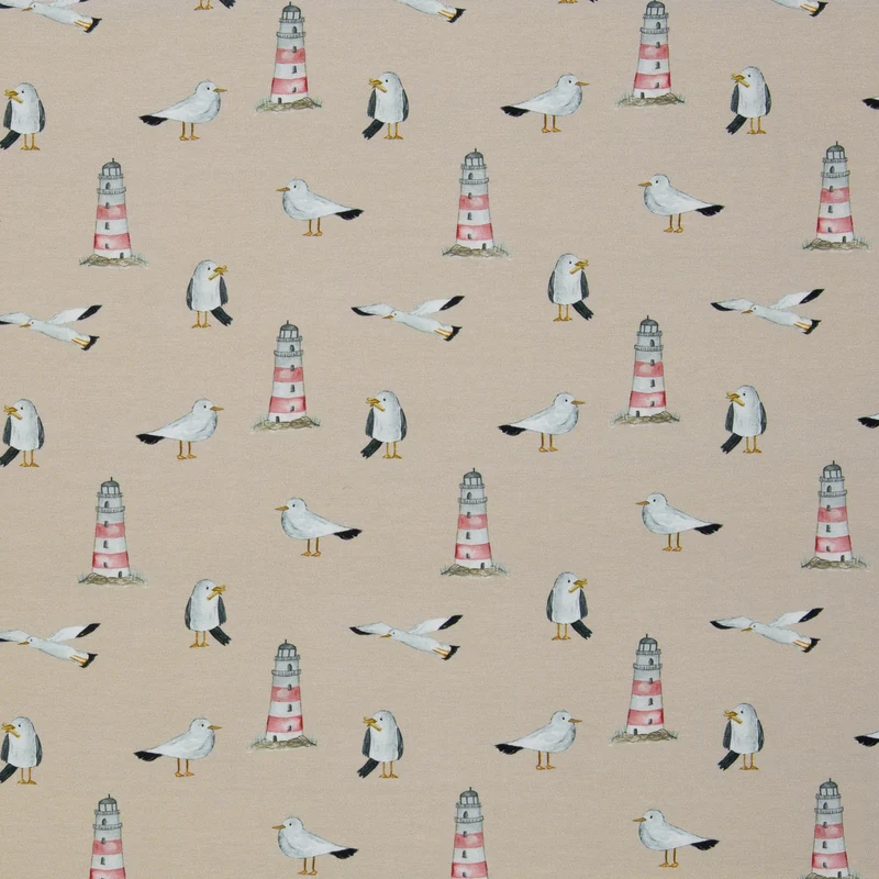 Baumwolljersey Beach Leuchtturm & Möwe by Christiane Zielinski