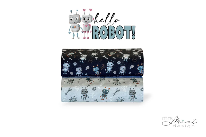 Baumwolljersey Hello Robot ! by Mrs. Mint Design