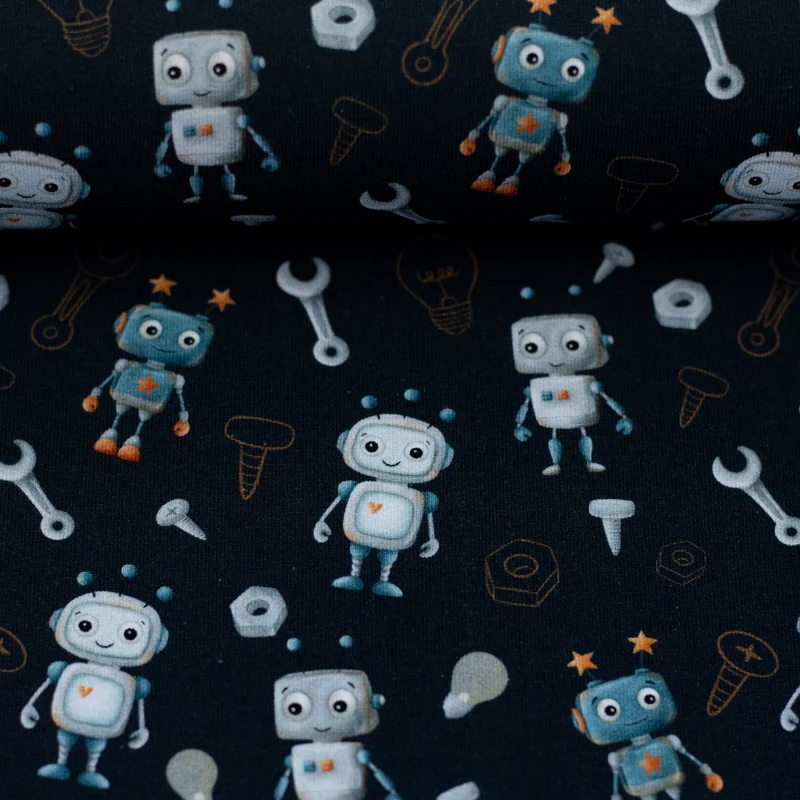 Baumwolljersey Hello Robot ! by Mrs. Mint Design