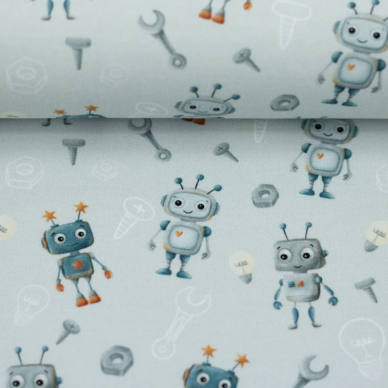 Baumwolljersey Hello Robot ! by Mrs. Mint Design