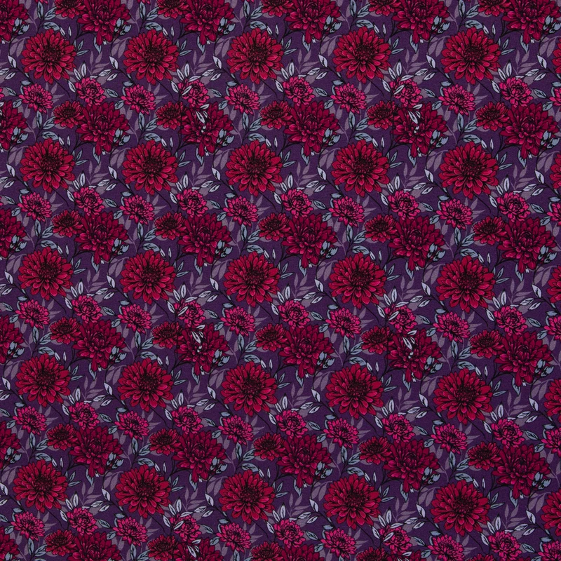 Modal French Terry Große Blüten Kairo - 648 pflaume