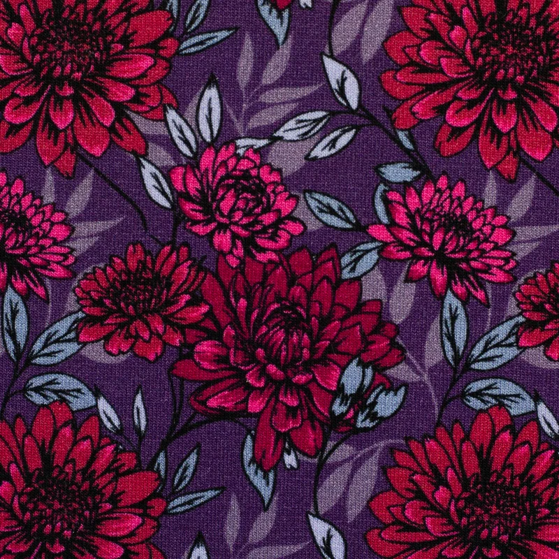 Modal French Terry Große Blüten Kairo - 648 pflaume