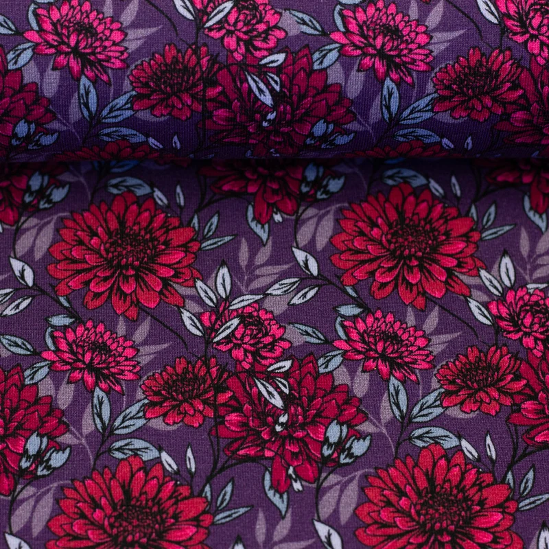 Modal French Terry Große Blüten Kairo - 648 pflaume