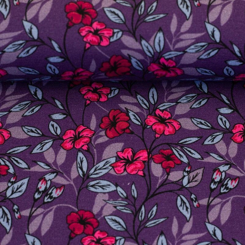 Modal French Terry Kleine Blüten Kairo - 647 pflaume