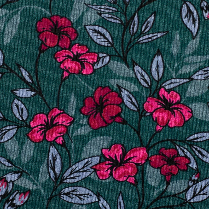 Modal French Terry Kleine Blüten Kairo - 750 petrol