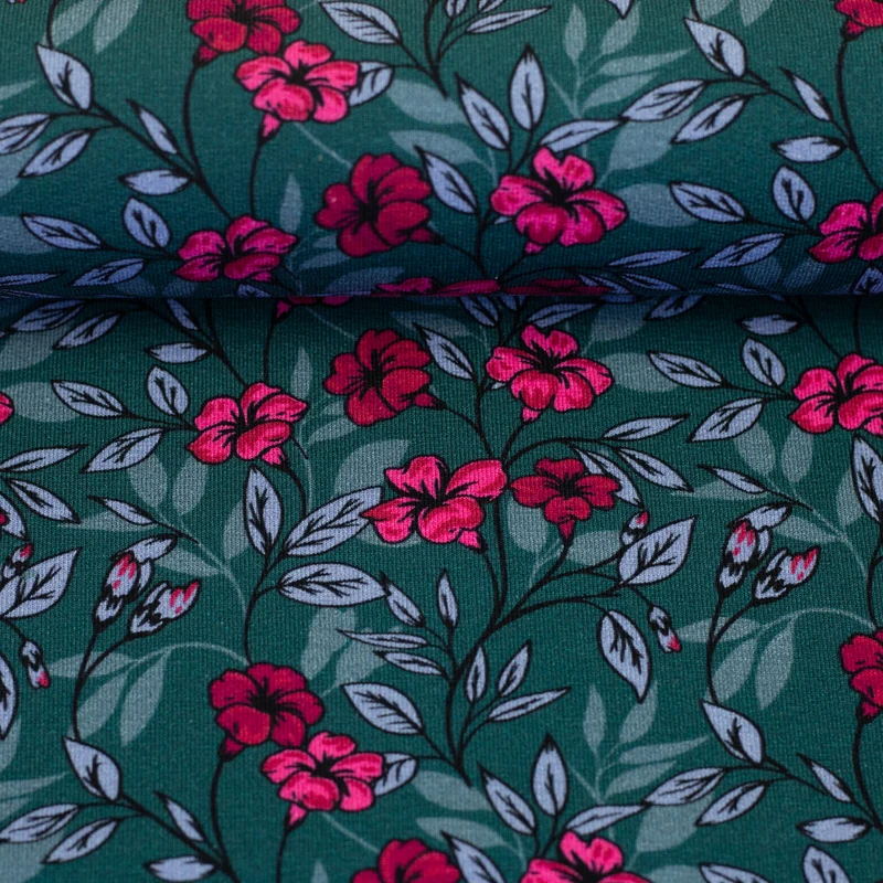 Modal French Terry Kleine Blüten Kairo - 750 petrol