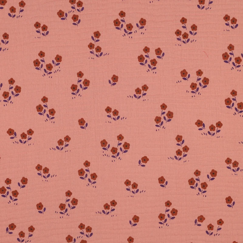 Double Gauze Musselin Blumen - peach