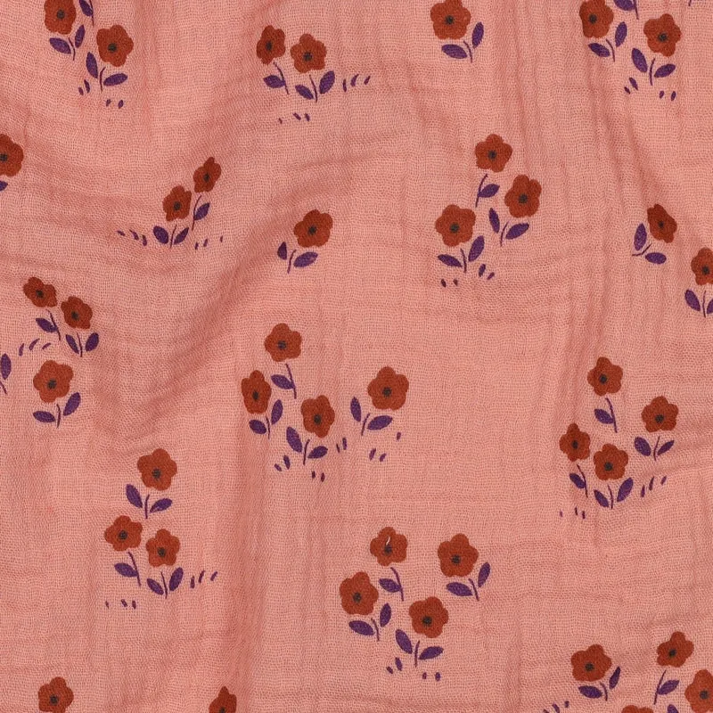 Double Gauze Musselin Blumen - peach