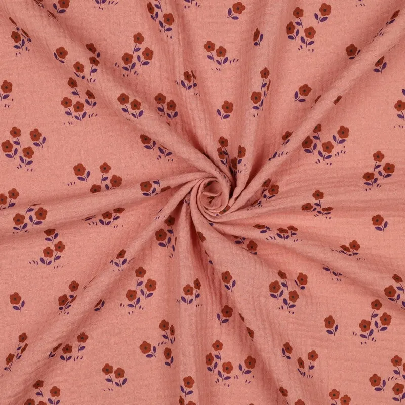 Double Gauze Musselin Blumen - peach