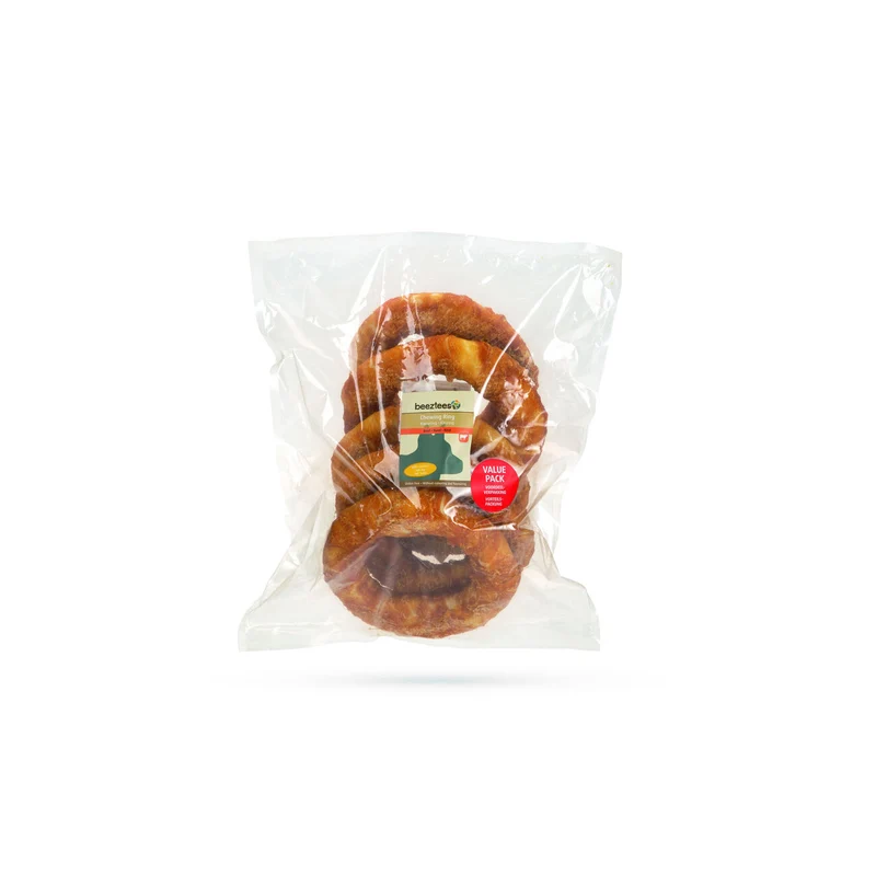 Beeztees Rinderhaut Ring mit Huhn – Kausnack für Hunde