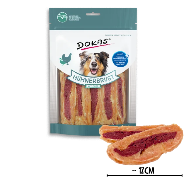 Dokas Hunde-Snack Hühnerbrustfilet mit Ente – Doppelter Fleischgenuss 220g