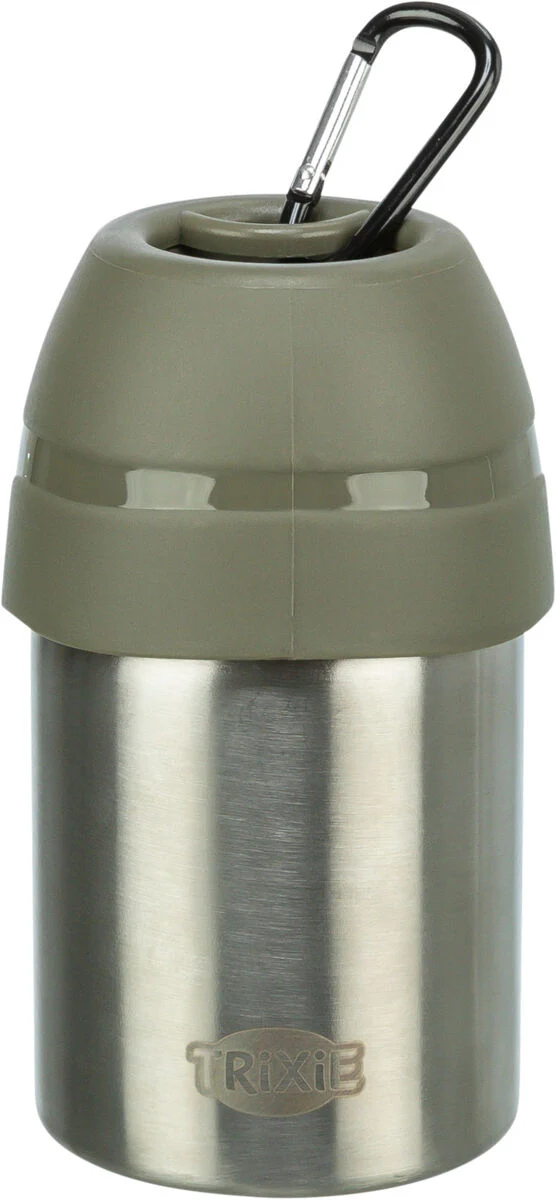 TRIXIE Trinkflasche Hund mit Napf-Deckel – Edelstahl, Karabiner, 300 ml & 750 ml