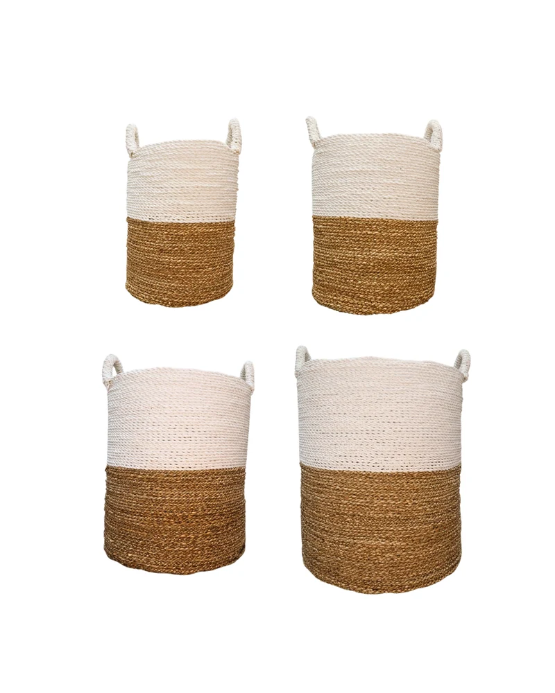 Große Geflochtene Seegras Körbe "Weiß Beige" von Lauco