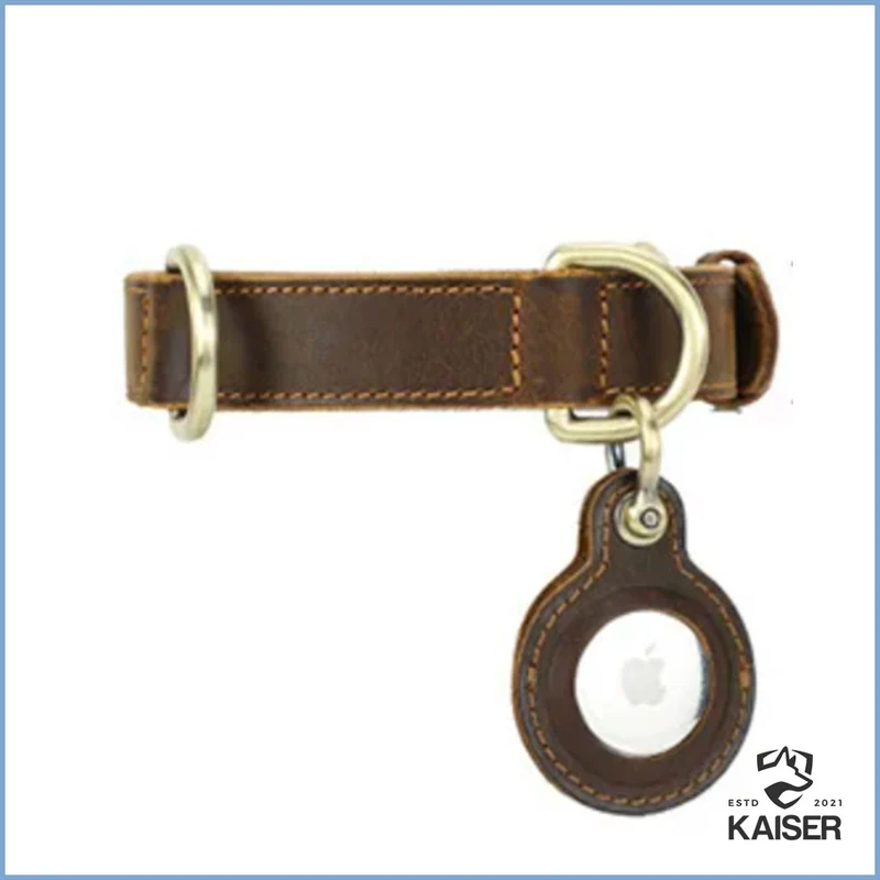 Luxus Hundehalsband aus echtem Leder mit AirTag-Halterung