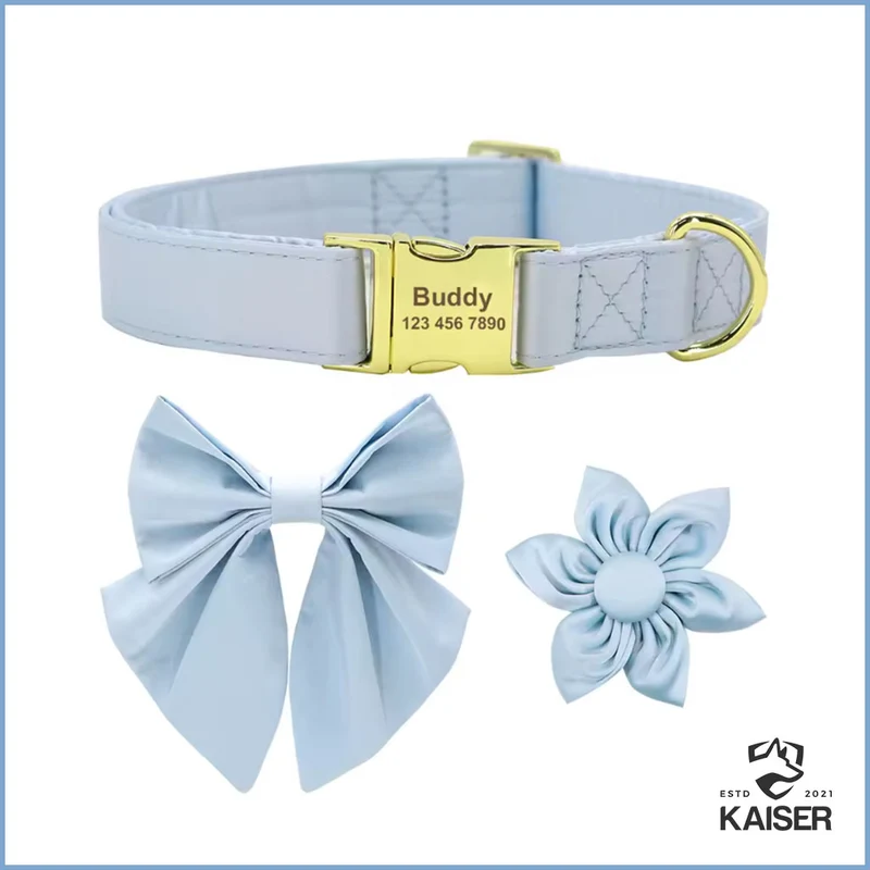 Personalisiertes Hundehalsband mit abnehmbaren Fliege und Blume