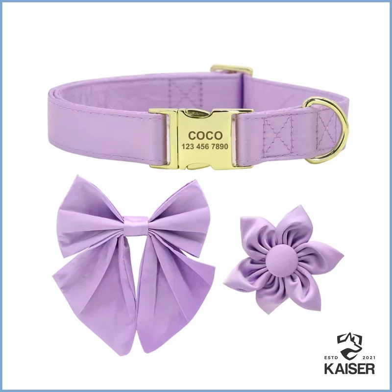 Personalisiertes Hundehalsband mit abnehmbaren Fliege und Blume