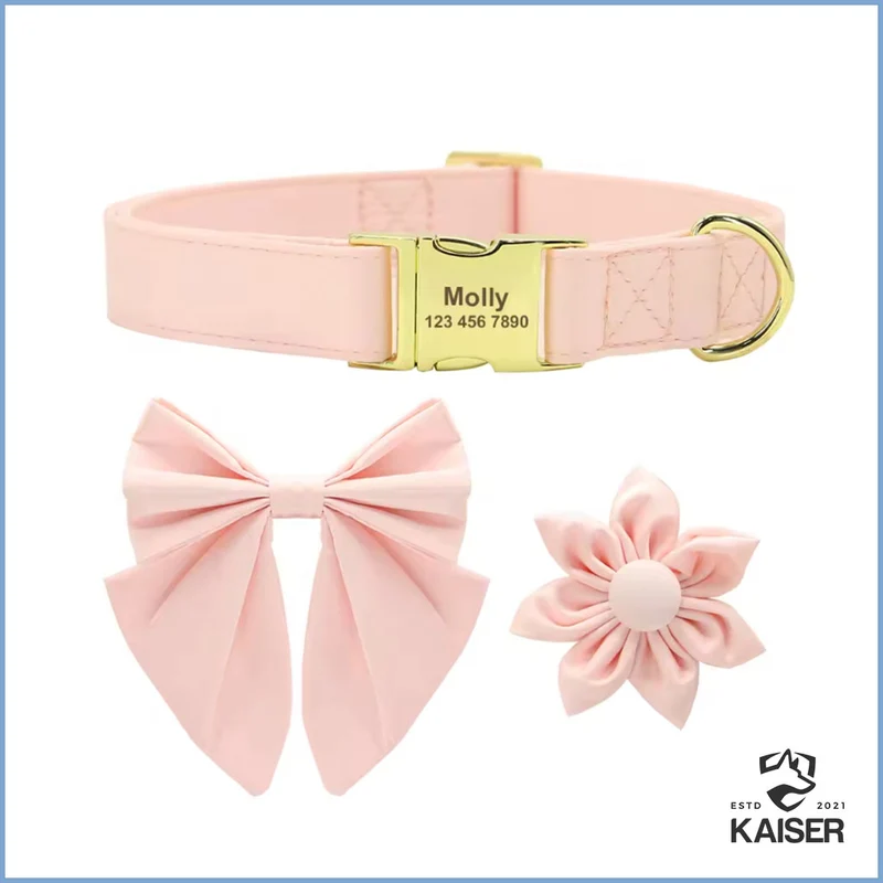Personalisiertes Hundehalsband mit abnehmbaren Fliege und Blume