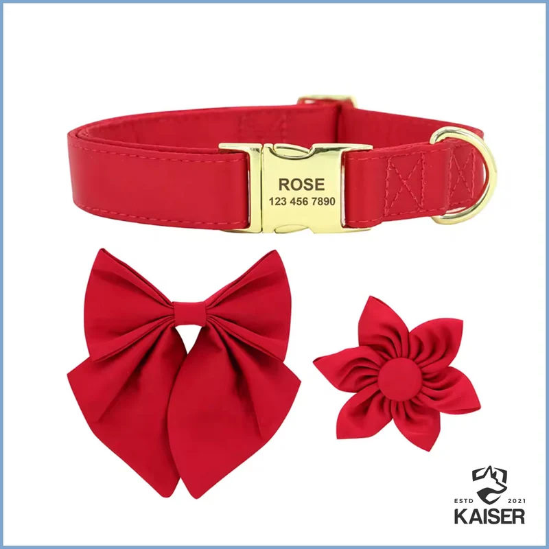 Personalisiertes Hundehalsband mit abnehmbaren Fliege und Blume