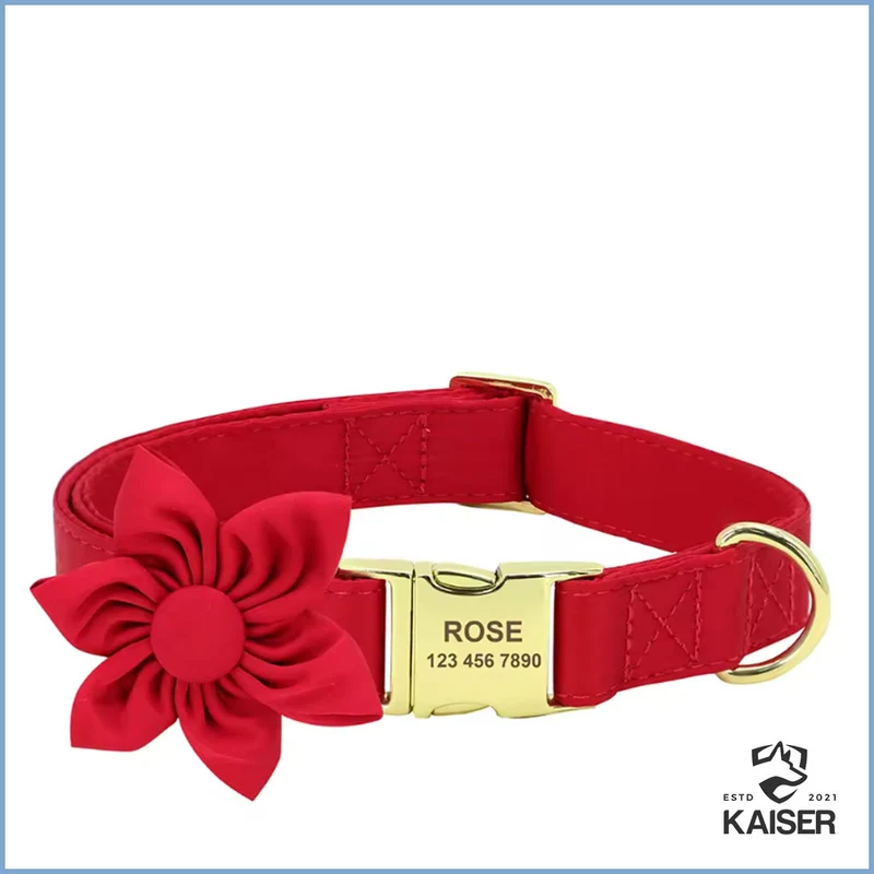 Personalisiertes Hundehalsband mit abnehmbaren Fliege und Blume