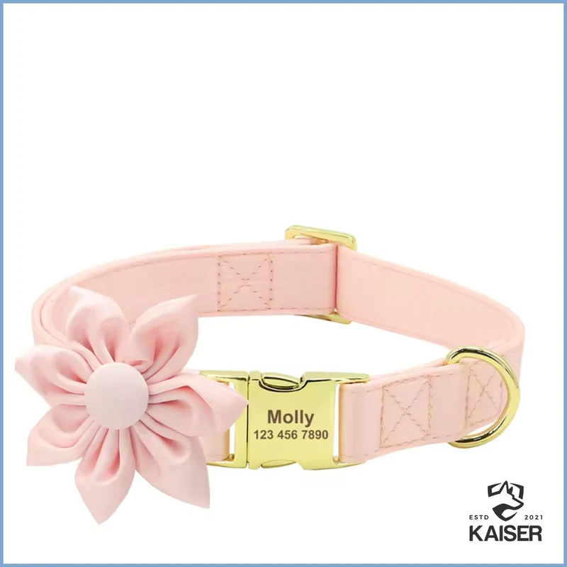 Personalisiertes Hundehalsband mit abnehmbaren Fliege und Blume