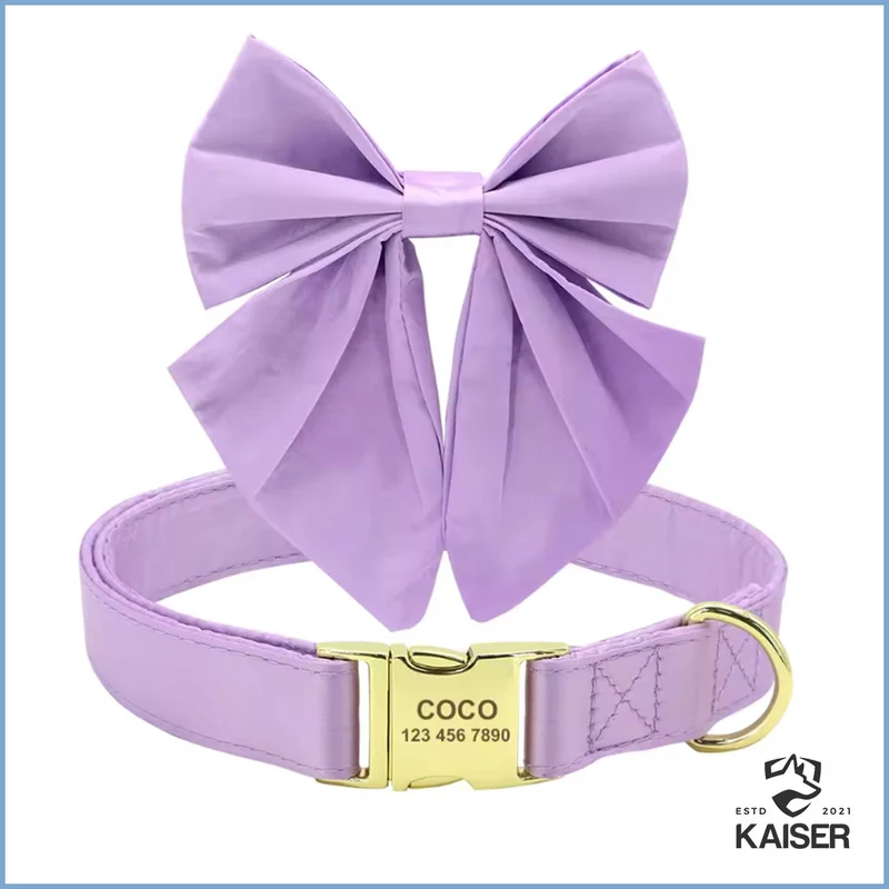 Personalisiertes Hundehalsband mit abnehmbaren Fliege und Blume