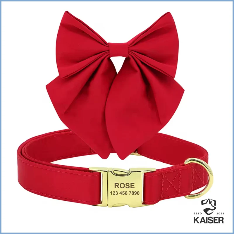 Personalisiertes Hundehalsband mit abnehmbaren Fliege und Blume