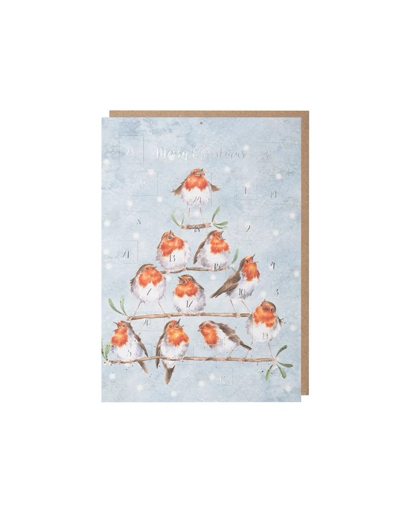 Rotkehlchen Adventskalenderkarte "Rockin Robins" von Wrendale Designs